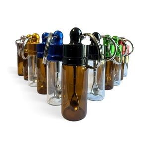 mini glass snuff dispenser jar keychain: extending spoon scoop party club supply